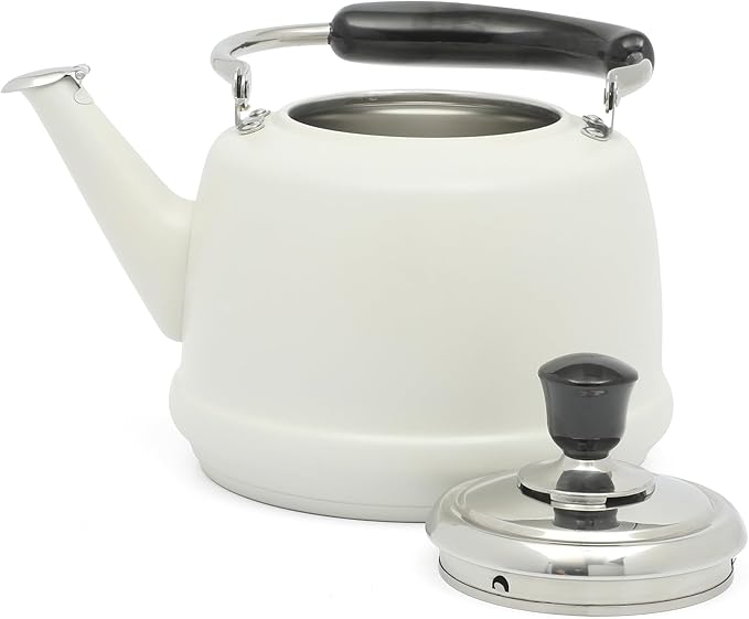 Martha Stewart Kingstree Large 2 Qt Heavy Gauge Stainless Steel Tea Kettle - Linen White Exterior