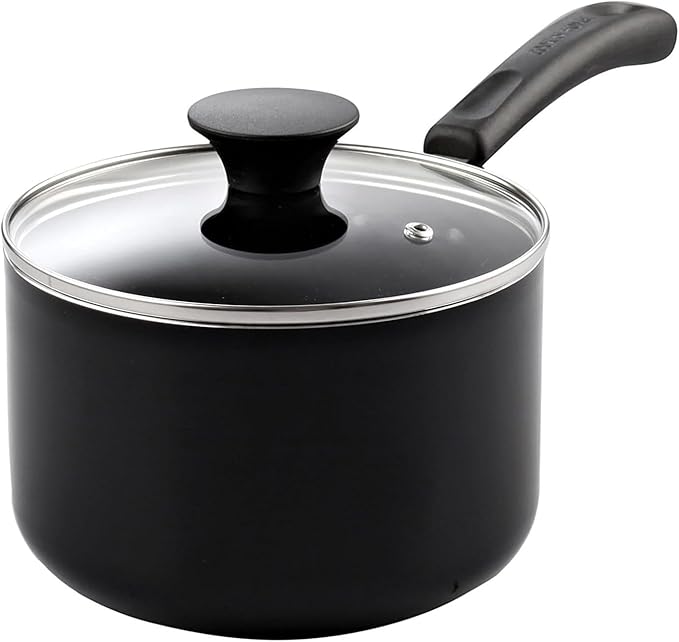 Cook N Home Nonstick Sauce Pan with Glass Lid 2-Qt, Multi-purpose Pot Saucepan Kitchenware, Black, Aluminum