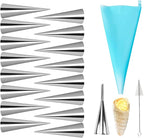 Joyeee 16 Pack Stainless Steel Cream Horn Molds Mini, With Piping Bags Reusable, Cream Icing Piping Nozzle Tip Long and Cleaning Nozzle Brush Baking Accessories Decorating Tool, 3.4 Inch