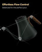 Cocinare Barista Collection Gooseneck Electric Kettle, ±1℉ Precise Temperature Control for Pour-Over Coffee & Tea, Quick Heating 1500W, Stainless Steel Interior, 0.9L (Delacroix Green)