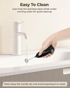 SIMPLETASTE Milk Frother Handheld Electric Foam Maker, Drink Mixer with Stainless Steel Whisk for Cappuccino, Bulletproof Coffee, Latte, Midnight Black, without Stand, Battery Operated