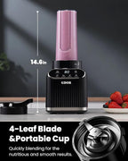 GDOR Professional Blender for Kitchen, 1200 Peak Watts Smoothie Blender, 5 Functions for Ice Crushing & Frozen Fruit, 52 Oz Glass Jar & 24 Oz To-Go Cup Combo, Self-Cleaning, Black