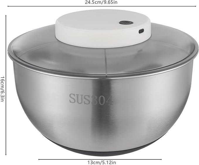 Electric Vegetable Dryer, Electric Salad Spinner Small Salad Spinner with USB Cable & Battery Indicator & Draining Basket in Kitchens 5.12 x 6.30 Inch(D*H) (Stainless Steel)