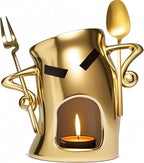 Chocolate Fondue Mug with Attitude - Ceramic Melting Cup for Chocolate Fondue Set, Mini Dessert Party with Fork & Shovel (Gold)