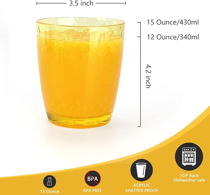 Set of 6 Hammered Style 15-ounce/430ml Acrylic Glasses Plastic Tumbler,BPA Free,Dishwasher Safe (Multi color)