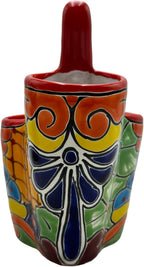 Utensil Holder Mexican Pottery Talavera Utensil Crock Colorful Ceramic Folk Art Hand Painted Home Decor Ceramic Handmade Multicolor Red