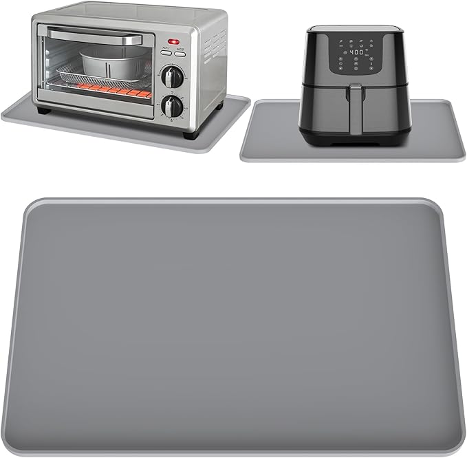 Silicone Mats for Kitchen Countertop, 24x16 inch Heat Resistant Mats for Air Fryer, Non-Slip Counter Protector Pad for Ninja, COSORI, Cuisinart, Coffee Maker, Toaster, Oven – Dishwasher Safe, Grey