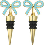 uxcell 2 Pcs Bow Wine Stopper, Reusable Wine Stoppers Airtight Leak-proof Bottle Plugs Liquor Saver Beer Beverage Glass Bottles Stopper for Bar Holiday Party Home Decor, Gold-Blue