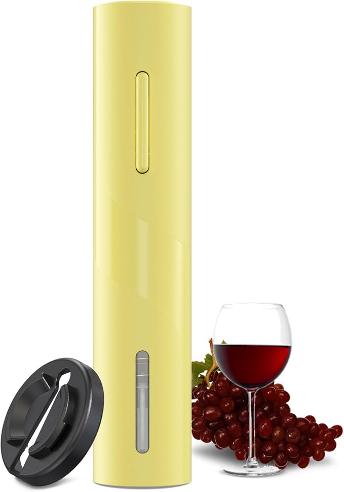 COKUNST Wine Bottle Opener with Foil Cutter, Battery Operated Automatic Corkscrew for Kitchen Party Home Wedding Yellow