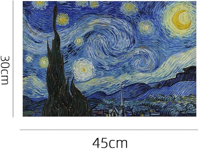 Art-Inspired Washable PVC Placemats Set of 6, Heat-Resistant Non-Slip Table Mats for Kitchen Dining Table Decor (The Starry Night)
