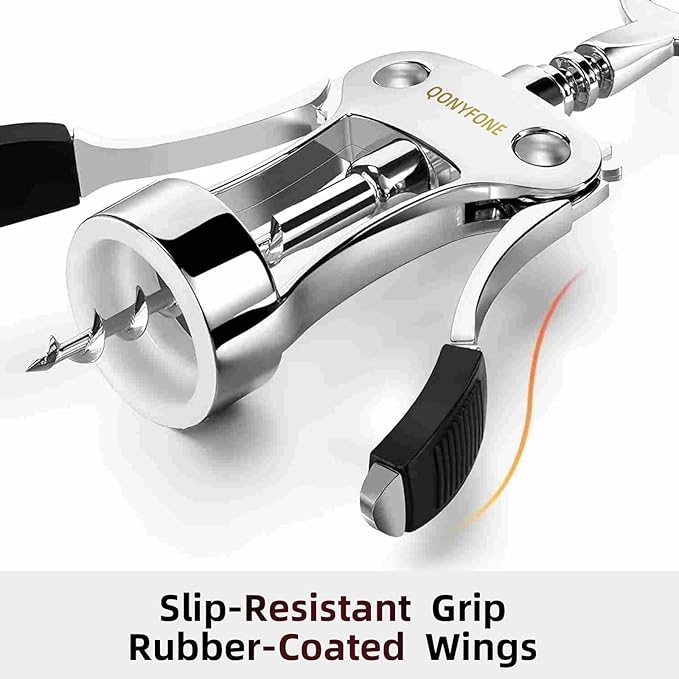 Wing Corkscrew Wine Opener, Premium Zinc Alloy Manual Bottle Opener, Heavy Duty Multifunctional Tool for Kitchen, Bar, Restaurant & Waiters (Polished Silver)