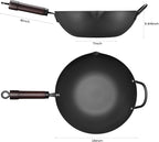 Wok, 13 Inch carbon steel wok pan with steamer & stir-fry pans nonstick, Pre-Seasoned 5.8QT Flat Bottom Chinese Woks Paella Pan with lid, Carbon Steel Cookware, Compatible with All Cooktops