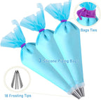 Piping Bags and Tips Set, Cakes Decorating Kit Supplies with 3 Reusable Pastry Bags, 18 Frosting Tips, 3 Couplers, 3 Bag Ties, 3 Cake Scraper, 1 Cake Decorating Tools for Cookie Icing