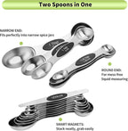Magnetic Measuring Spoons Set Stainless Steel with Leveler, Dual-Sided Metal Measuring Spoons for Baking & Cooking, Fits in Spice Jars, Must-have Kitchen Gadgets, 8 Measuring Spoons & 1 Leveler, Black