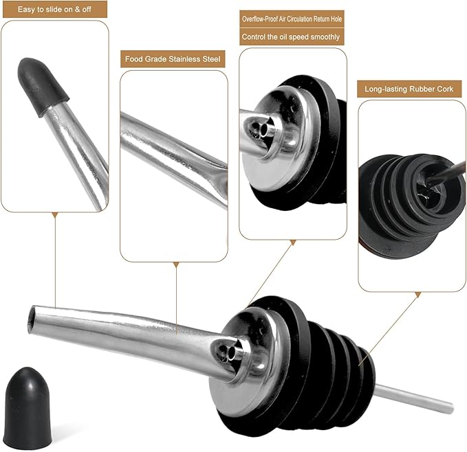 80 Pack Stainless Steel Bottle Pourers Tapered Liquor Pourers with Rubber Dust Caps Tapered Pour Spouts for Liquor Bottles Vinegar Bottle Dispenser for Wine Oil Beer Drink Water Bar Supplies