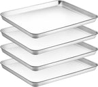 CEKEE Baking Sheet Set of 4, Stainless Steel Cookie Sheet & Baking Pan Tray, Toaster Oven Tray, Baking Pan Set, Rectangle Size 16 x 12 x 1 inch, Non Toxic, Mirror Finish & Rust Free, Dishwasher Safe