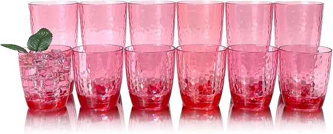 Set of 6 Hammered Style 15-ounce/430ml Acrylic Glasses Plastic Tumbler,BPA Free,Dishwasher Safe (Red)