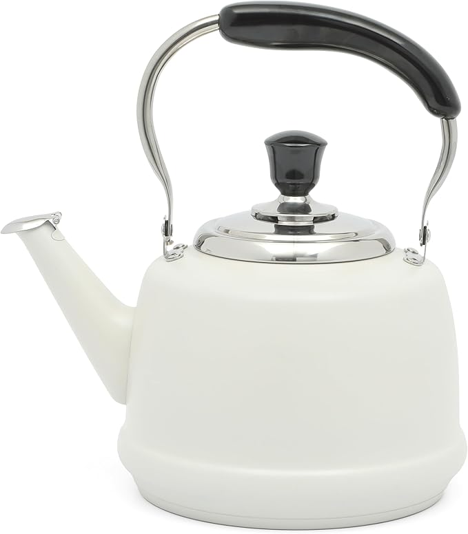 Martha Stewart Kingstree Large 2 Qt Heavy Gauge Stainless Steel Tea Kettle - Linen White Exterior