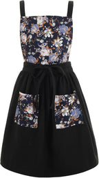 Pinknoke Vintage Pinafore Apron Dress for Women with Pockets Cute Floral Chef Aprons for Kitchen Cooking Baking Gardening