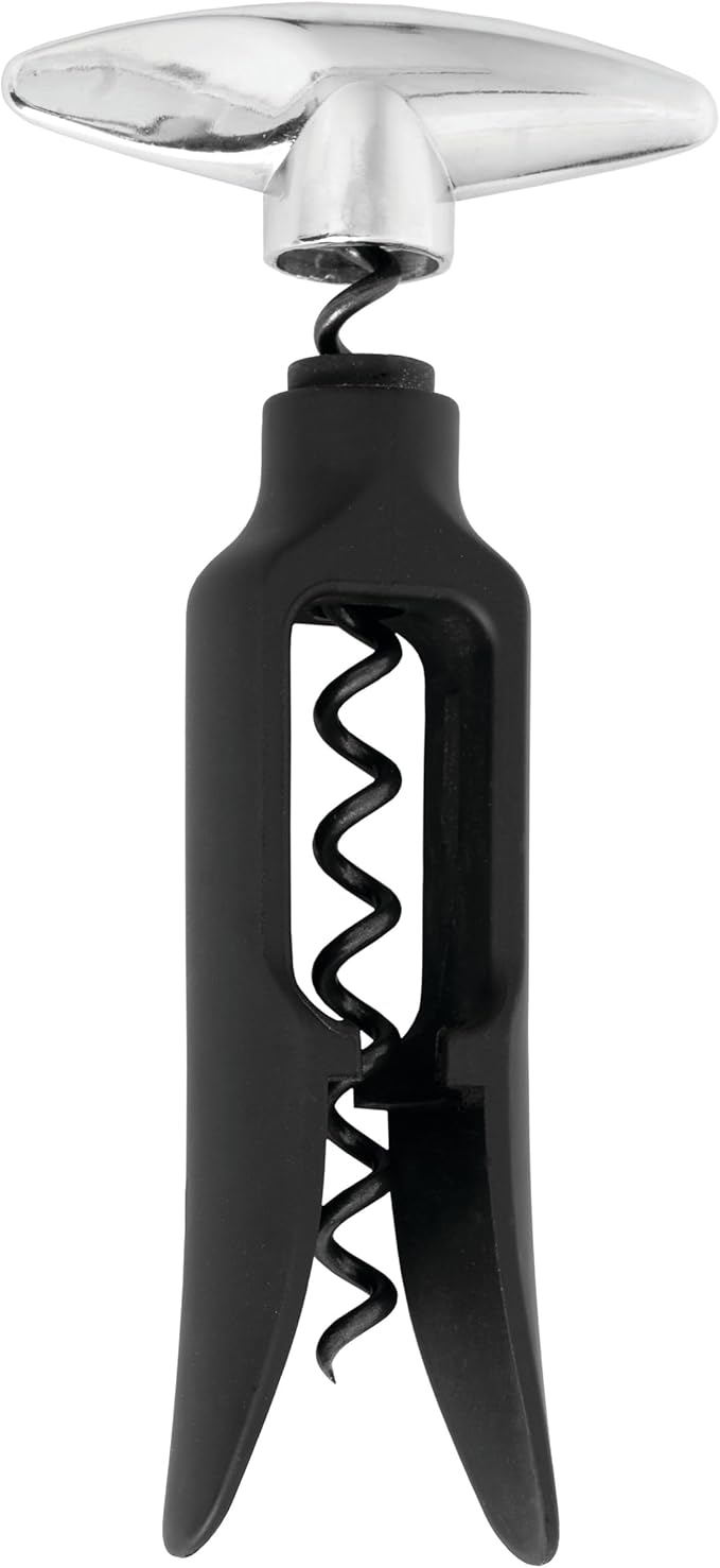 True Self Pulling Corkscrew Wine Opener, Durable Plastic with Easy Turn Chrome Handle, Wine Bottle Opener for Bartenders, Home Bar Tools, Bar Cart Accessories, Kitchen Essentials, Set of 1, Black