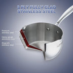 SLOTTET 3.5 Quart Stainless Steel Saucepan with Steamer, Tri-Ply Full Body Small Multipurpose Pot with Pour Spout,Strainer Glass Lid, 3 Qt Sauce Pan for Cooking with Stay-cool Handle.
