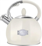 RETTBERG Tea Kettle for Stovetop Induction Whistling Tea Kettles 2.64 Quart Retro Food Grade Stainless Steel Teapots with Cool Touch Handle White