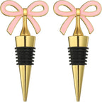 uxcell 2 Pcs Bow Wine Stopper, Reusable Wine Stoppers Airtight Leak-proof Bottle Plugs Liquor Saver Beer Beverage Glass Bottles Stopper for Bar Holiday Party Home Decor, Gold-Pink