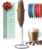 Elementi Coffee Mixer Wand & Drink Mixer with Stand - Powerful Coffee Frother Handheld Milk Frother Wand - Hand Held Milk Foamer to Make Perfect Cappuccinos, Lattes & Drink Mixes at Home (Mocha)
