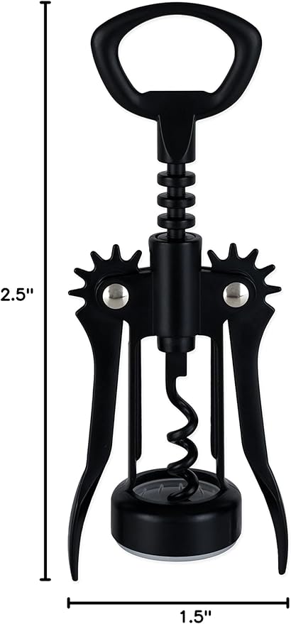 True Soar Winged Corkscrew Wine Opener, Multi-Purpose Bottle Opener for Beer and Soda, Stainless Steel with Chrome Finish, Easy to Remove Cork for Bartenders, Home Bar, Kitchen, Set of 1, Matte Black