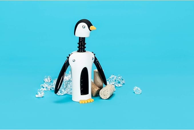 True Zoo Kingsley the Penguin Corkscrew Wine Opener, Winged Design with Easy Grip Soft Touch Wings, Stainless Steel and Plastic with Sharp Screw for Wine Bottles, Home Bar, Kitchen, Novelty Gifts