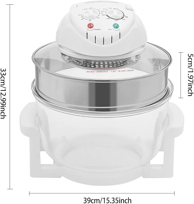 17L Glass Turbo Air Fryer, 1200W-1400W Electric Oven, Automatic Power Off/Knob Control, 360° Viewable Airy Fryer 110V for Home Kitchens Restaurants Family Gatherings