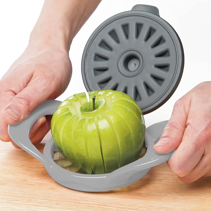 PrepWorks by Progressive Dishwasher Safe 16-Slice Thin Apple Slicer and Corer with Attached Safety Cover (Grey)