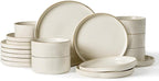 Famiware Star 18-Piece Stoneware Plates and Bowls Sets, Service for 6, Ceramic Dinnerware with Trim, Modern Rustic Dishes for Everyday/Formal, Chip/Scratch Resistant, Microwave/Dishwasher Safe, White