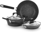 KASANOVA New Petra Dark 5-Pcs Cookware set Nonstick, Induction ready, Aluminum cookware set with glass lids, Frying Pans & Casseroles, PFOA free