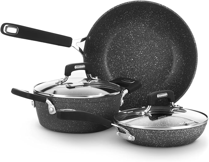KASANOVA New Petra Dark 5-Pcs Cookware set Nonstick, Induction ready, Aluminum cookware set with glass lids, Frying Pans & Casseroles, PFOA free
