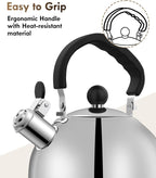 Tea Kettle for Stove Top - Stainless steel Teapot,2 Quart Camping Kettle, Efficient Heating, Audible Whistle, Safe Handle - Hot Water kettle & Tea Pot Stovetop (Silver)