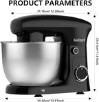 Stand Mixer, 3 in 1 Stand Mixer, 5.5Qt Electric Mixer, Mixer with Stainless Dough Hook, Wire Whip & Beater, Food Mixer for Baking, Cake and Most Home Cooks, Black