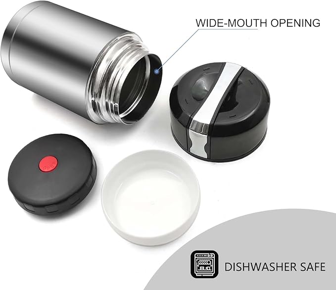 35oz Soup Thermos, Stainless Steel Thermos for Hot Food, Wide Mouth Food Thermos Jar, Insulated Lunch Container Leak Proof Vacuum Thermal Flask (silver-35oz)