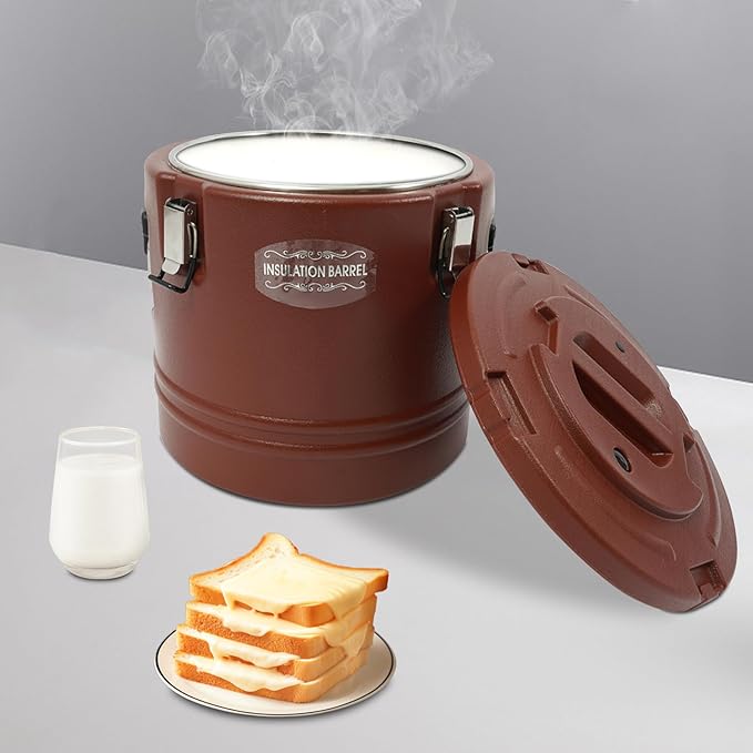 Eapmic 21.1Qt Insulated Food Container, Stainless Steel Container, 20L Commercial Soup Carrier 12 Hours Heat Preservation for Hot and Cold Food Storage Restaurant Canteen Home Lunch Use (Brown, 20L)