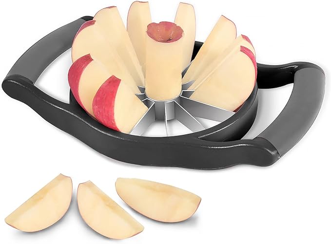 Newness Apple Cutter Slicer, 12-Slice Durable Heavy Duty Corer, Greatly Quicken Slicing Divider, Wedger, Fruits & Vegetables Slicer for Apple, Pear and More, Black