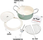 ZOOFOX Deep Fryer Pot with Thermometer, Japanese Frying Pot with Lid and Oil Drain Rack, Non-stick Tempura Fryer Pan for Kitchen French Fries, Chicken, Seafood