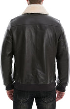 Leather Jacket Men,Lambskin Bomber Jacket with Removable Real Fur Collar,Front Zip Closure, Multiple Pockets