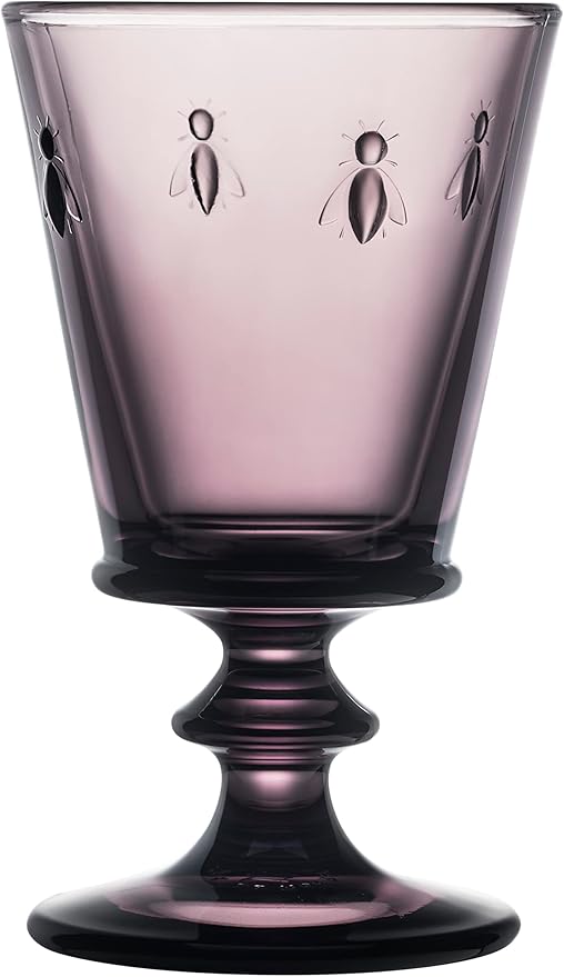 La Rochere Napoleon Bee Aubergine Stemmed Wine Glasses Set of 6 – Vintage French Glassware with Stable Base – Elegant, Durable Glasses for Confident Hosting and European-Style Tables (8 oz)