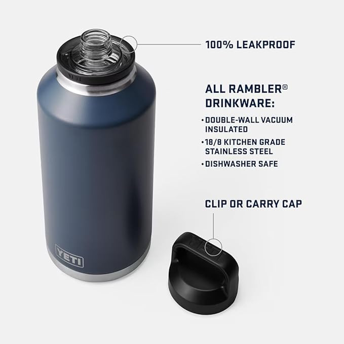 YETI Rambler 64 oz Bottle, Vacuum Insulated, Leakproof, Stainless Steel with Chug Cap, Black Forest Green