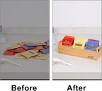 HTB Small Tea Bag Holder, Bamboo Tea Organizer 3 Compartments for Beverage Suppliers, Sugar, Sweeteners, Individual Packets, Portable Tea Bag Organizer for Home Kitchen Counter or Office