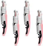 CORKAS Wine Key - Professional Handcrafted Heavy Duty Waiter Corkscrew, Compact Wine Opener with Double Hinged, Foil Cutter and Bottle Opener, Gifts for Severs, Sommelier, Bartenders (4Pack-Pink)