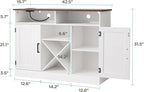 MHOM Farmhouse Coffee Bar Cabinet with Prower Outlets, Rustic Liquor Cabinet with Wine Rack, Wooden Wine Cabinet for Dining Room & Living Room, White