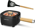 Audecook Hot Pot Electric 2L, Cermic Glaze Non-Stick Frying Pan 8 Inch, Portable Travel Cooker for Ramen/Steak/Fried Rice/Oatmeal/Soup, with Dual Power Control (Silicone Spatula Included)