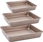 Dicunoy Set of 3 Deep Baking Pans, Nonstick Rectangle Cake Baking Sheet for Oven, Bakeware Bread Pans, Heavy Duty Carbon Steel Bread Tray, Bake Mold Turkey Roasting Pan, 8,11,12 inch