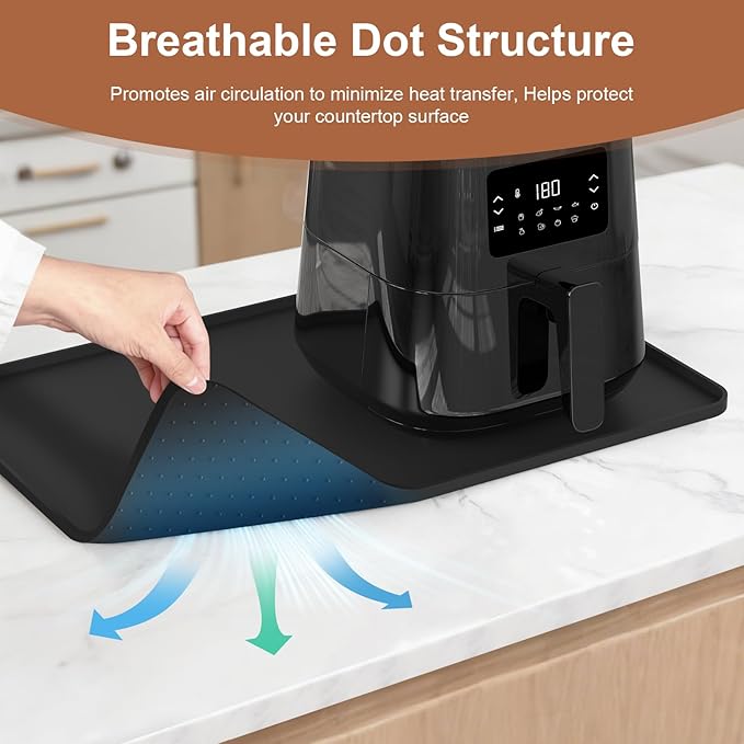 Silicone Mats for Kitchen Countertop, 24x16 inch Heat Resistant Mats for Air Fryer, Non-Slip Counter Protector Pad for Ninja, COSORI, Cuisinart, Coffee Maker, Toaster, Oven – Dishwasher Safe, Black